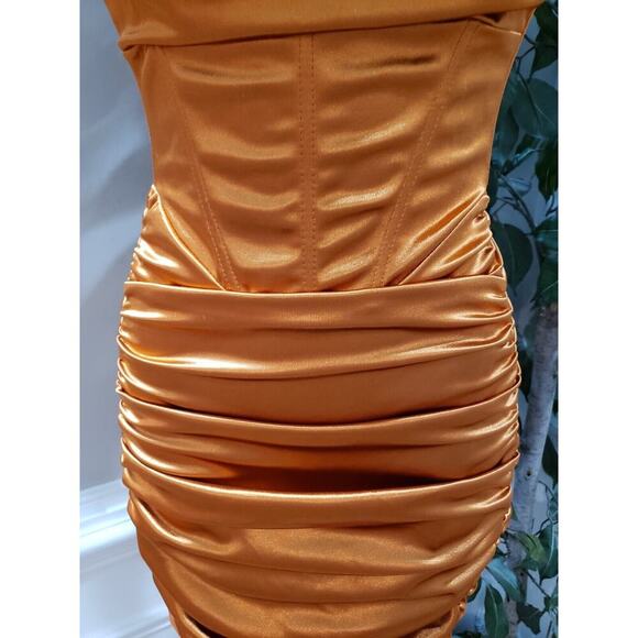 Rosedress Women's Gold Ruched Back Zip Spaghetti Rhinestone Knee Length Dress S - Picture 4 of 14